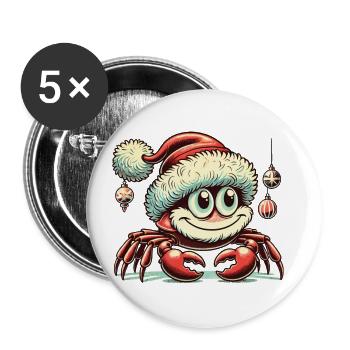 Weihnachtliche Krabbe Mit Mütze - Buttons groß 56 mm (5er Pack) - Weiß - Vorne