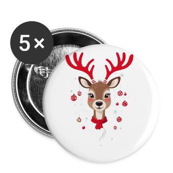 Joyeux Noël Renne Magie - Lot de 5 grands badges (56 mm) - blanc - Devant