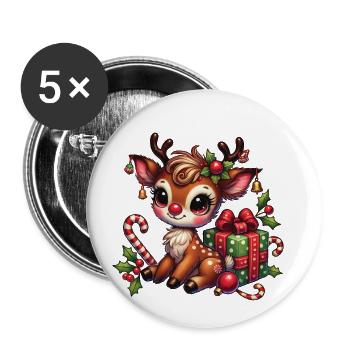 Christmas reindeer with gift - Buttons large 2.2''/56 mm (5-pack) - white - Front