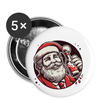 Santa Liebt Alkohol Weihnachtsfreude - Buttons groß 56 mm (5er Pack) - Weiß - Vorne