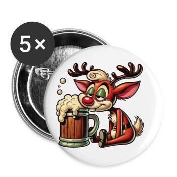 Funny Beer Reindeer With Beer Mug Christmas - Buttons large 2.2''/56 mm (5-pack) - white - Front