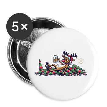Funny Reindeer For Beer Lovers Christmas - Buttons large 2.2''/56 mm (5-pack) - white - Front
