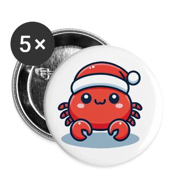 Fröhliche Krabbe Weihnachten Hut - Buttons groß 56 mm (5er Pack) - Weiß - Vorne