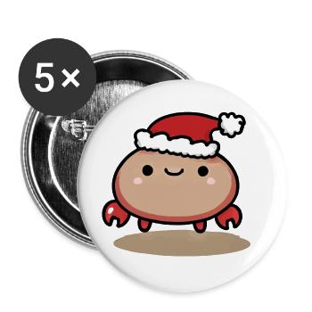 Cute Christmas crab with hat - Buttons large 2.2''/56 mm (5-pack) - white - Front