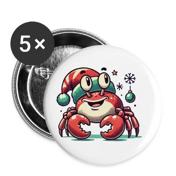 Weihnachtliche Krabbe Freude Mit Mütze - Buttons groß 56 mm (5er Pack) - Weiß - Vorne