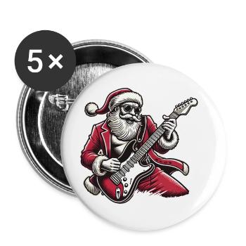 Bercement du Père Noël à la guitare électrique - Lot de 5 grands badges (56 mm) - blanc - Devant