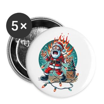 Père Noël Électrocution Chaos Humour - Lot de 5 grands badges (56 mm) - blanc - Devant