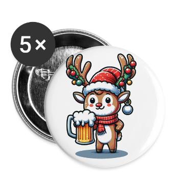 Christmas reindeer with beer mug - Buttons large 2.2''/56 mm (5-pack) - white - Front