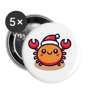 Fröhliche Krabbe Mit Weihnachtsmütze - Buttons groß 56 mm (5er Pack) - Weiß - Vorne