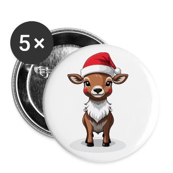 Weihnachtliches Rentier Mit Mütze - Buttons groß 56 mm (5er Pack) - Weiß - Vorne