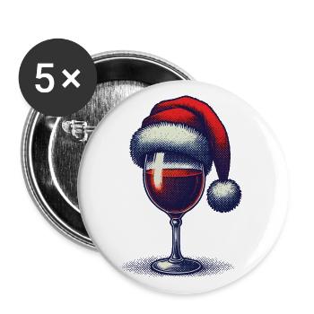 Verre à vin de Noël festif avec chapeau de Père Noël - Lot de 5 grands badges (56 mm) - blanc - Devant