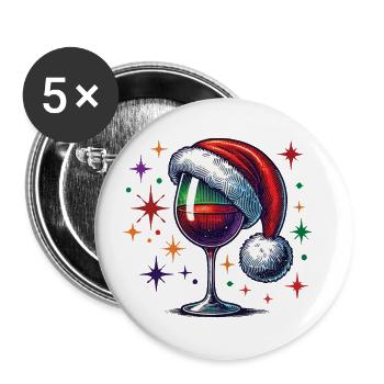 Christmas Wine Glass With Santa Hat - Buttons large 2.2''/56 mm (5-pack) - white - Front