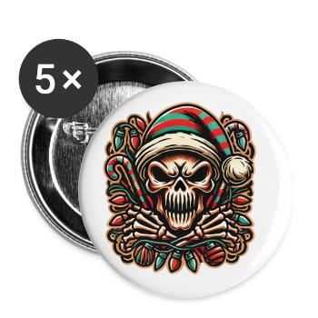 Schädel Weihnachten Totenkopf gruselige Feiertage - Buttons groß 56 mm (5er Pack) - Weiß - Vorne