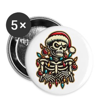 Merry Christmas Time Skeleton with Fairy Lights - Buttons large 2.2''/56 mm (5-pack) - white - Front