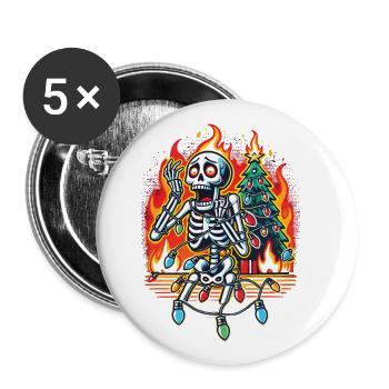 Weihnachtsskelett Lichterkette Weihnachts-Chaos - Buttons groß 56 mm (5er Pack) - Weiß - Vorne