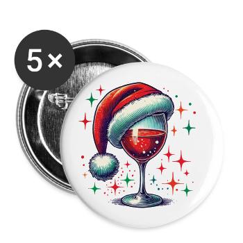 Weihnachtlicher Weingenuss Mit Glanz - Buttons groß 56 mm (5er Pack) - Weiß - Vorne