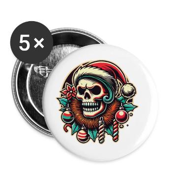 Weihnachtlicher Totenkopf Mit Santa Hut - Buttons groß 56 mm (5er Pack) - Weiß - Vorne