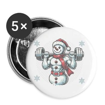 Frosty The Muscle Man Bonhomme de neige Fitness - Lot de 5 grands badges (56 mm) - blanc - Devant