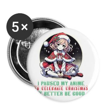 Kawaii Anime Christmas Break Celebrations - Buttons large 2.2''/56 mm (5-pack) - white - Front