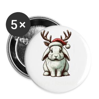 Hoppy Noël drôle renne lapin - Lot de 5 grands badges (56 mm) - blanc - Devant