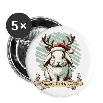 Hoppy Weihnachten Niedlicher Hase Mit Geweih - Buttons groß 56 mm (5er Pack) - Weiß - Vorne