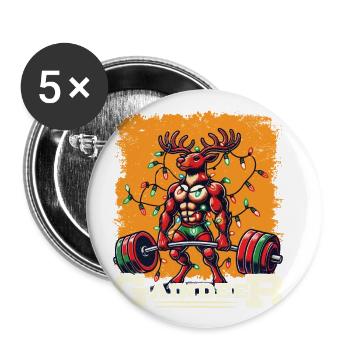 weWeihnachtlicher Gaindeer Muskelprotz Gym Humor - Buttons groß 56 mm (5er Pack) - Weiß - Vorne