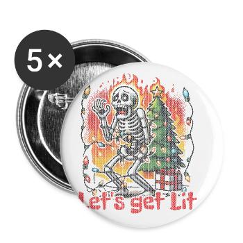 Funny Skeleton Christmas Let's Get Lit - Buttons large 2.2''/56 mm (5-pack) - white - Front