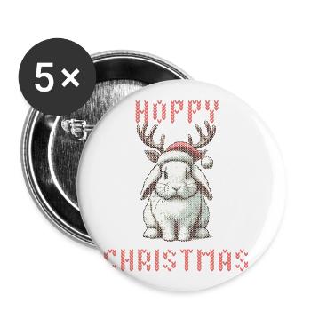 Fröhliche Weihnachten Hase Rentier Strickoptik - Buttons groß 56 mm (5er Pack) - Weiß - Vorne