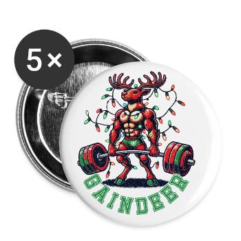 Weihnachts-Gewichtheber Rentier Gaindeer - Buttons groß 56 mm (5er Pack) - Weiß - Vorne