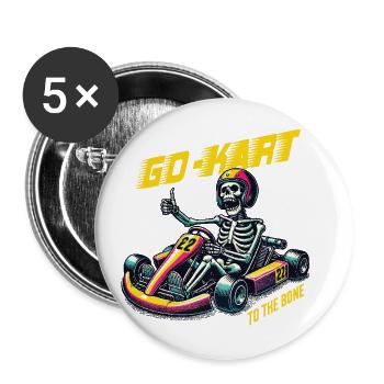 Go-Kart To The Bone Retro Skeleton Style - Buttons large 2.2''/56 mm (5-pack) - white - Front
