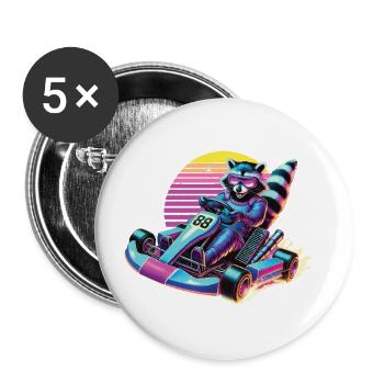 Go-Kart Raton laveur dans le style néon - Lot de 5 grands badges (56 mm) - blanc - Devant