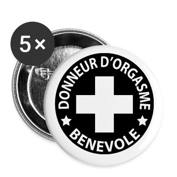 Donneur d'orgasme bénévole. - Lot de 5 grands badges (56 mm) - blanc - Devant