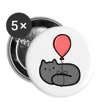 Katze mit Ballon - Buttons groß 56 mm (5er Pack) - Weiß - Vorne