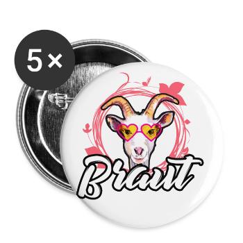 Braut Ziege JGA Junggesellinnenab Zicke Blume Tier - Buttons groß 56 mm (5er Pack) - Weiß - Vorne