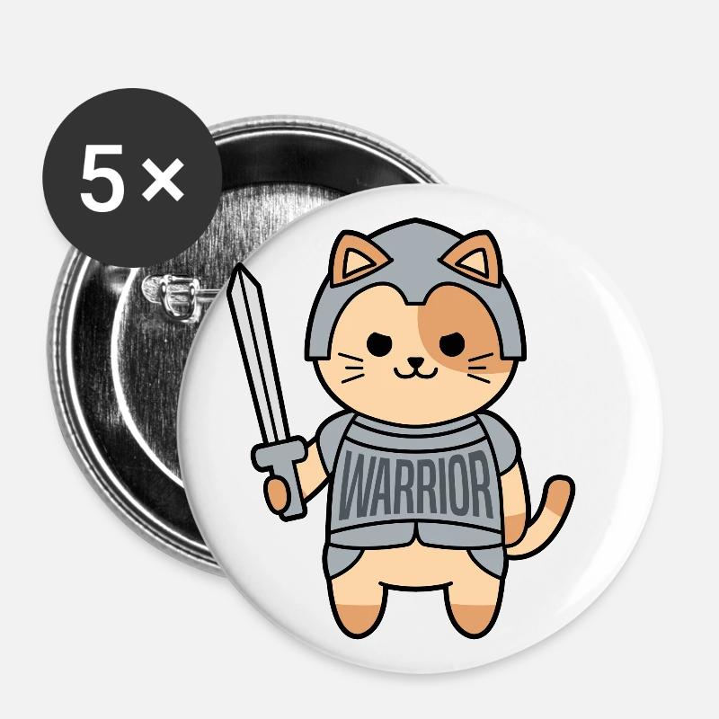 WARRIOR Cat - Buttons large 2.2''/56 mm (5-pack) - white