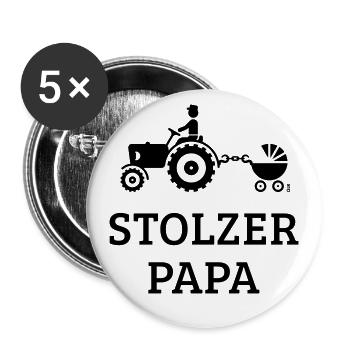 Stolzer Papa (Treckerfahrer Trecker Kinderwagen) - Buttons groß 56 mm (5er Pack) - Weiß - Vorne
