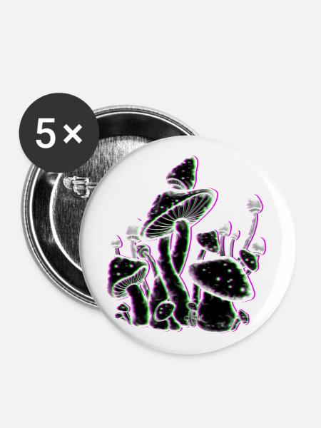 Pilze "Glitch" Effekt - Buttons groß 56 mm (5er Pack) - Weiß