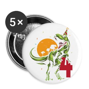 4 Years Old Birthday Kids Dinosaur T-rex - Buttons large 2.2''/56 mm (5-pack) - white - Front