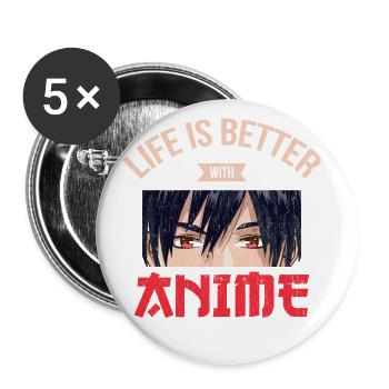 Life Is Better with Anime Design For Japanese - Buttons large 2.2''/56 mm (5-pack) - white - Front