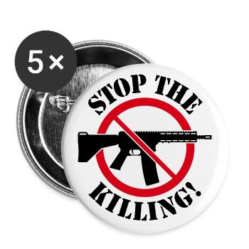 Arrêtez de tuer! (Panneau d’interdiction des armes 3C) - Lot de 5 grands badges (56 mm) - blanc - Devant