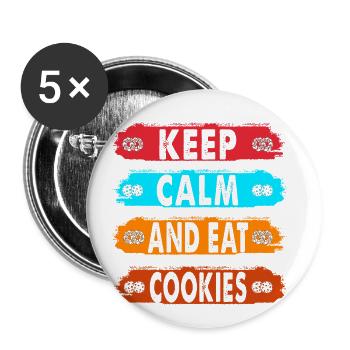 Restez calme et mangez des biscuits pour les boulangers ou les amateurs de pâtisserie - Lot de 5 grands badges (56 mm) - blanc - Devant
