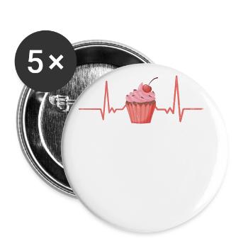 Heartbeat Cup Cake pour les boulangers ou les amateurs de pâtisserie - Lot de 5 grands badges (56 mm) - blanc - Devant