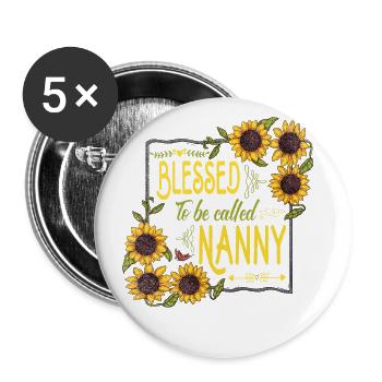 Gesegnet, Nanny Für Großmutter Oma Genannt Zu - Buttons groß 56 mm (5er Pack) - Weiß - Vorne