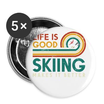 Life is good skiing makes it better design - Buttons large 2.2''/56 mm (5-pack) - white - Front
