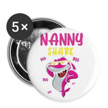 Nanny Shark Doo Doo Doo Für Großmutter Oma - Buttons groß 56 mm (5er Pack) - Weiß - Vorne