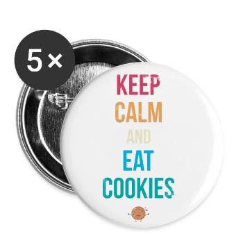 Restez calme et mangez des biscuits pour les boulangers ou les amateurs de pâtisserie - Lot de 5 grands badges (56 mm) - blanc - Devant