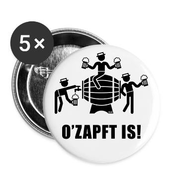 O’Zapft Is! (Bier / Bierfass / Team) - Buttons groß 56 mm (5er Pack) - Weiß - Vorne