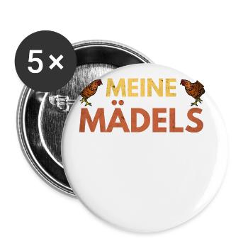 Meine Mädels die Hühner. Huhn - Buttons groß 56 mm (5er Pack) - Weiß - Vorne