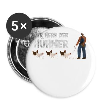 Der Herr der Hühner. Huhn - Buttons groß 56 mm (5er Pack) - Weiß - Vorne