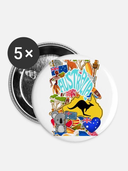 Australien, Känguru. - Buttons groß 56 mm (5er Pack) - Weiß